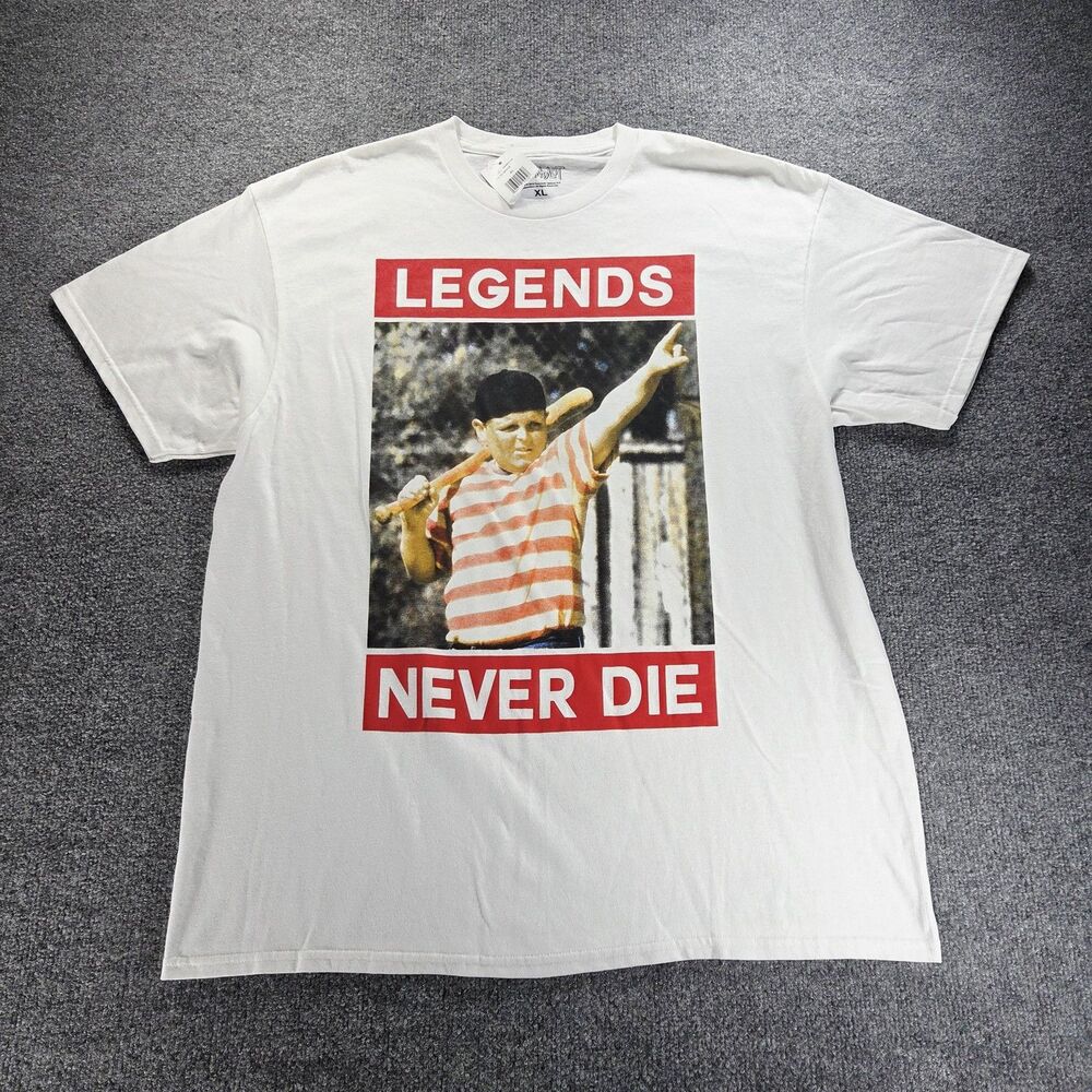 The Sandlot Shirt Mens XL White Legends Never Die Graphic Movie Baseball Tee New